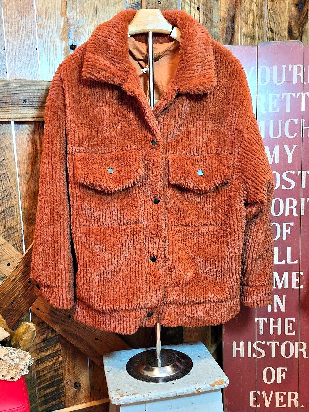274p POL Burnt Orange Teddy Jacket NWT